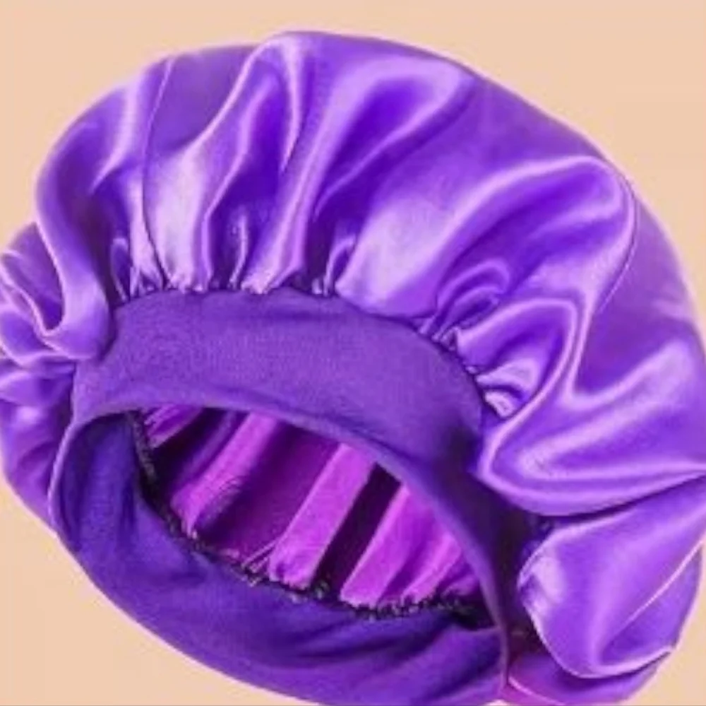 2pc Silky Purple Satin Bonnet